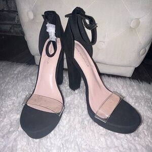 Shoe Republic LA black /Clear Heels 4 inch velvet block heel height  New 10